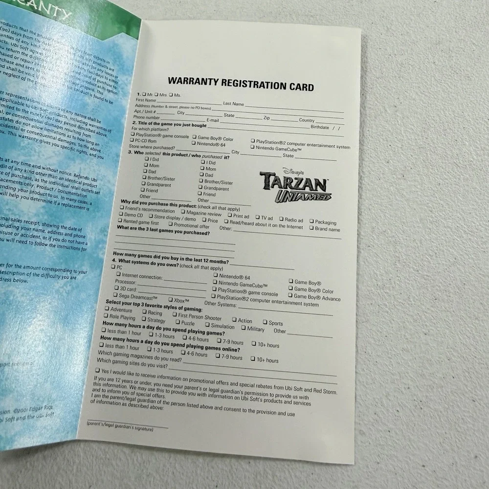 Tarzan‎ Untamed Nintendo Gamecube Manual Instruction Booklet W/ Reg Card ONLY